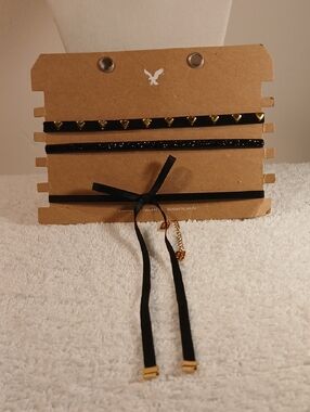 American Eagle Outfitters Black Velvet & Gold-Stud Layered Choker Set